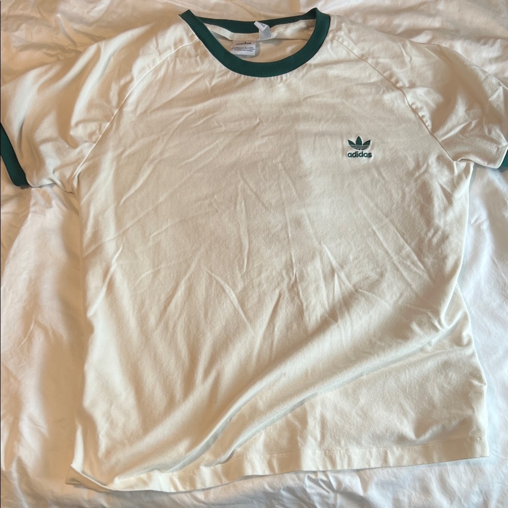 Adidas Women’s T-Shirt in Cream with Green Trim